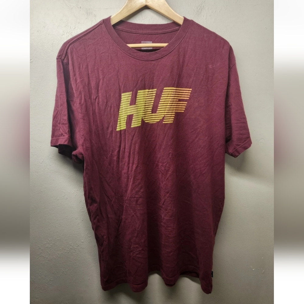 Huf 10k Gradient Tee Burgundy Cotton Flag Label Mens Xl